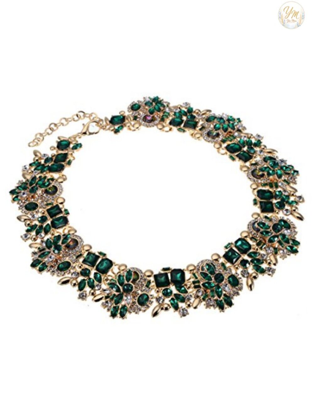 Jerollin Crystal Rhinestone Pearl Statement Chain Necklace Vintage Choker Bib